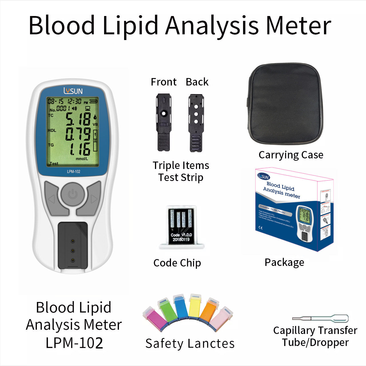 Medical Cholesterol Analysis Meter Blood Lipid 4in1 Medical Analyzer Total Cholesterol ,HDL /LDL & Triglyceride Home Use