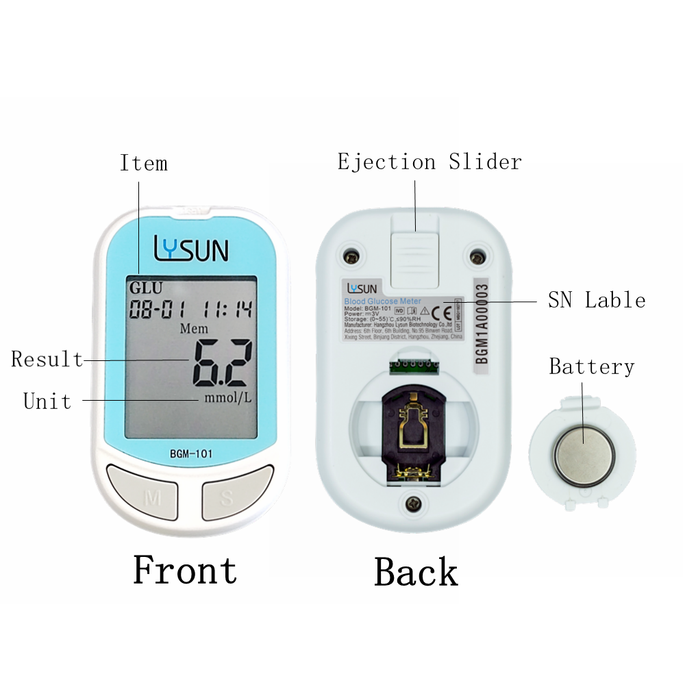 Lysun BGM-101 Blood Glucose Meter Glucometer Kit Diabetes Tester 50/100 Test Strips Lancets Medical Blood Sugar Meter