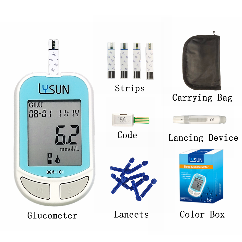 Lysun BGM-101 Blood Glucose Meter Glucometer Kit Diabetes Tester 50/100 Test Strips Lancets Medical Blood Sugar Meter