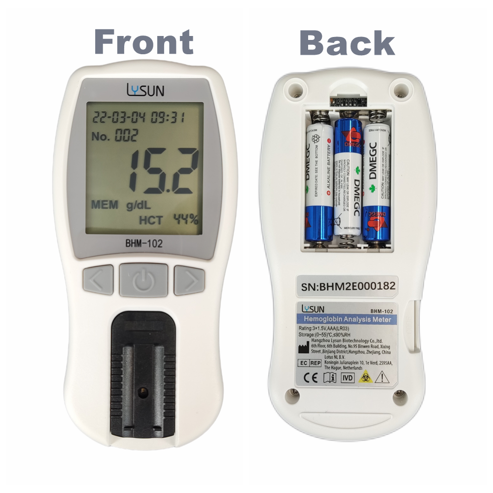 Lysun Hemoglobin Analyzer Optical Method High Accuracy Medical Tester Household with Strips Lancets