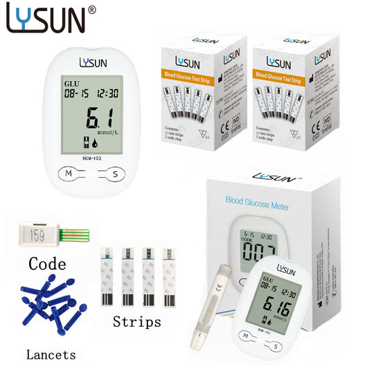 Lysun POCT Blood Glucose Meter BGM-102 Blood Sugar Monitor with Test Strips Lancets Kit for Diabetic Medical