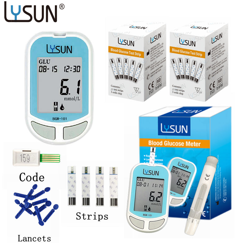 Lysun BGM-101 Blood Glucose Meter Glucometer Kit Diabetes Tester 50/100 Test Strips Lancets Medical Blood Sugar Meter