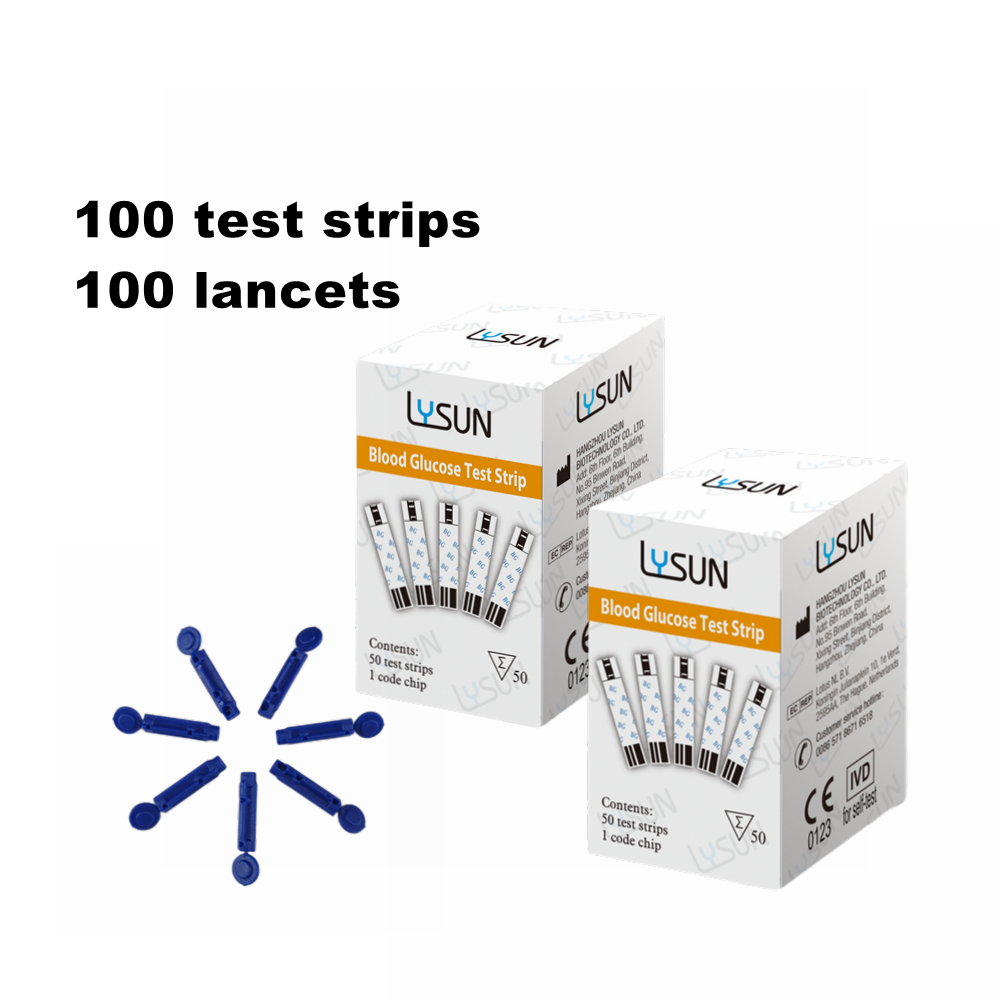 100pcs for BGM-101/BGM-102/GUM-101) Lysun Blood Glucose Test Strips and Lancets for Diabetes Tester