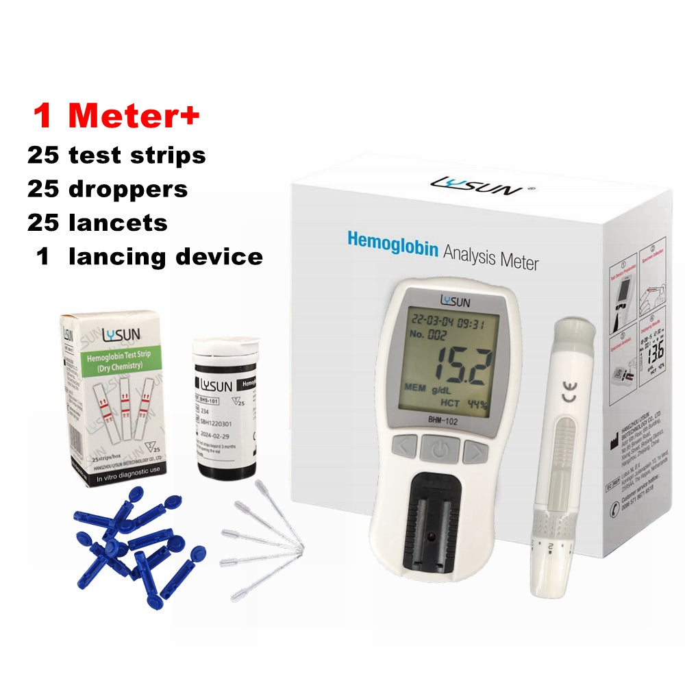 Lysun Hemoglobin Analyzer Optical Method High Accuracy Medical Tester Household with Strips Lancets