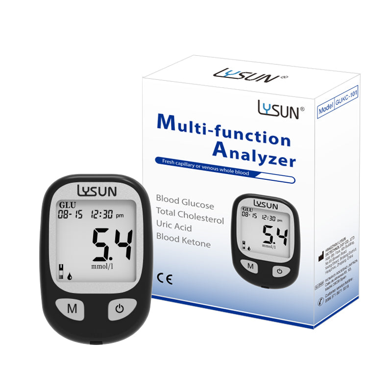 LYSUN Multifunction Blood Glucose Uric Acid Blood Ketone Cholesterol Meter BG TC UA KT Test Strip Diabetes Test Kit With Lancets