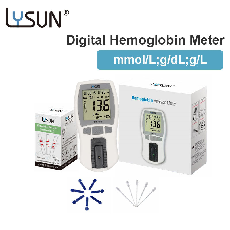 Lysun Hemoglobin Analyzer Optical Method High Accuracy Medical Tester Household with Strips Lancets