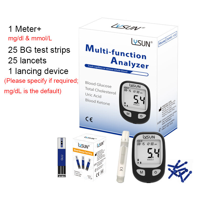LYSUN Multifunction Blood Glucose Uric Acid Blood Ketone Cholesterol Meter BG TC UA KT Test Strip Diabetes Test Kit With Lancets
