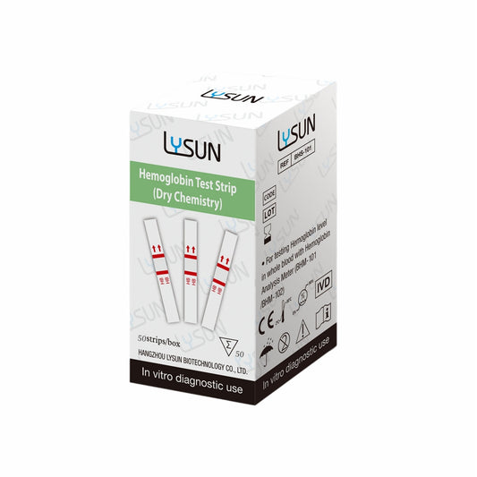 Lysun 50pcs Hemoglobin Analysis Test Strip For BHM-101/102 Meter home Hb Test Strips