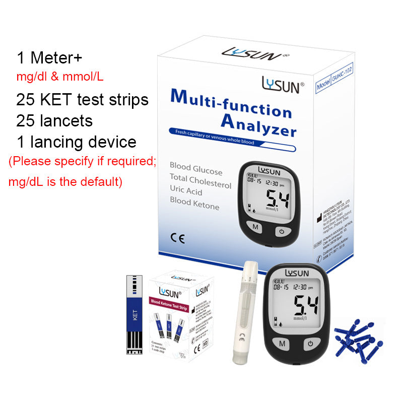 LYSUN Multifunction Blood Glucose Uric Acid Blood Ketone Cholesterol Meter BG TC UA KT Test Strip Diabetes Test Kit With Lancets