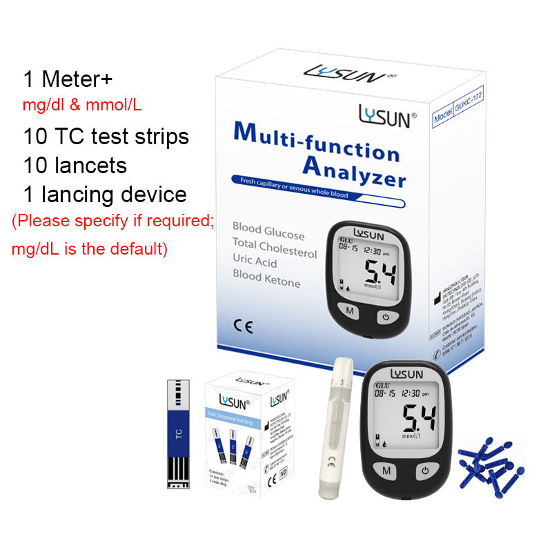 LYSUN Multifunction Blood Glucose Uric Acid Blood Ketone Cholesterol Meter BG TC UA KT Test Strip Diabetes Test Kit With Lancets