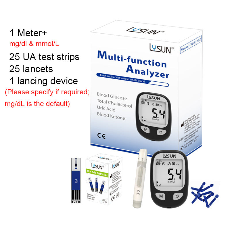 LYSUN Multifunction Blood Glucose Uric Acid Blood Ketone Cholesterol Meter BG TC UA KT Test Strip Diabetes Test Kit With Lancets