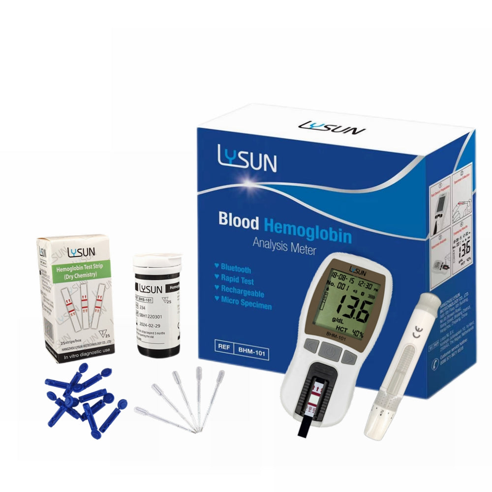 Lysun Hemoglobin Meter Optical Method High Accuracy Professional Analyzer with Test Strips Free Lancets