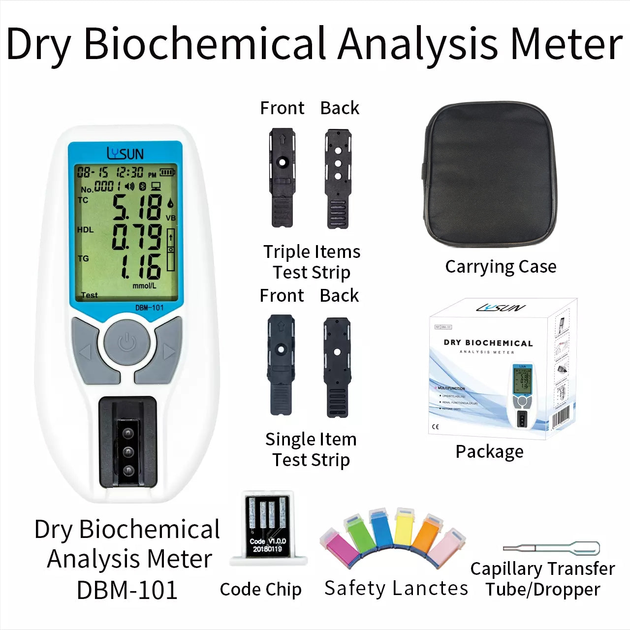 7 IN 1 Dry Biochemical Analyzer Blood Lipid Renal Function Analzer  Total Cholesterol (TC), High Density Lipoprotein Cholesterol (HDL),LDL,  Triglycerides (TG), Uric Acid (UA), Creatinine (CR) and Urea (UR)with free Lancets