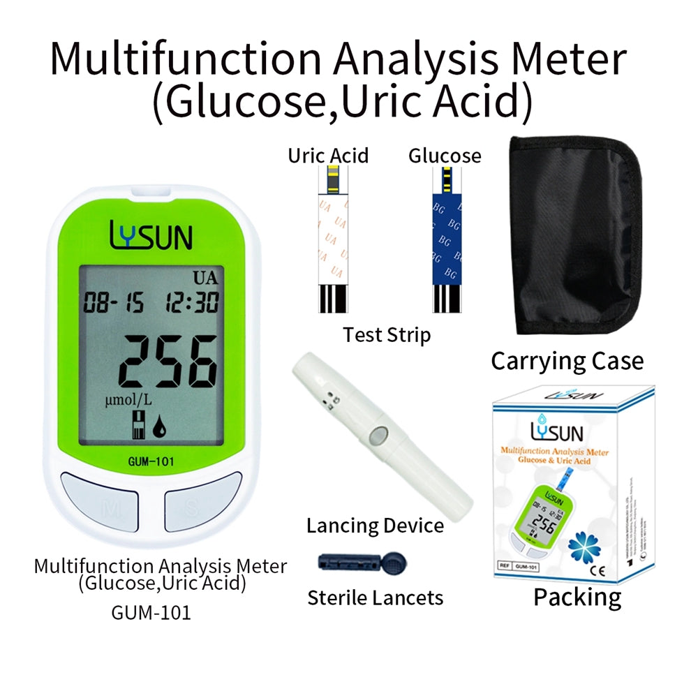 Uric Acid & Glucose 2 in 1 Test Machine Household Portable POCT Analyzer  with Free Lancets