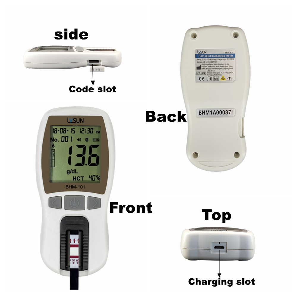 Lysun Hemoglobin Meter Optical Method High Accuracy Professional Analyzer with Test Strips Free Lancets