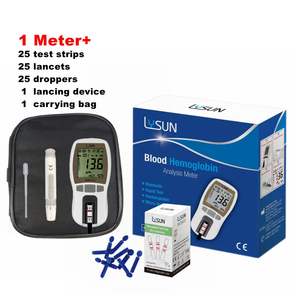 Lysun Hemoglobin Meter Optical Method High Accuracy Professional Analyzer with Test Strips Free Lancets