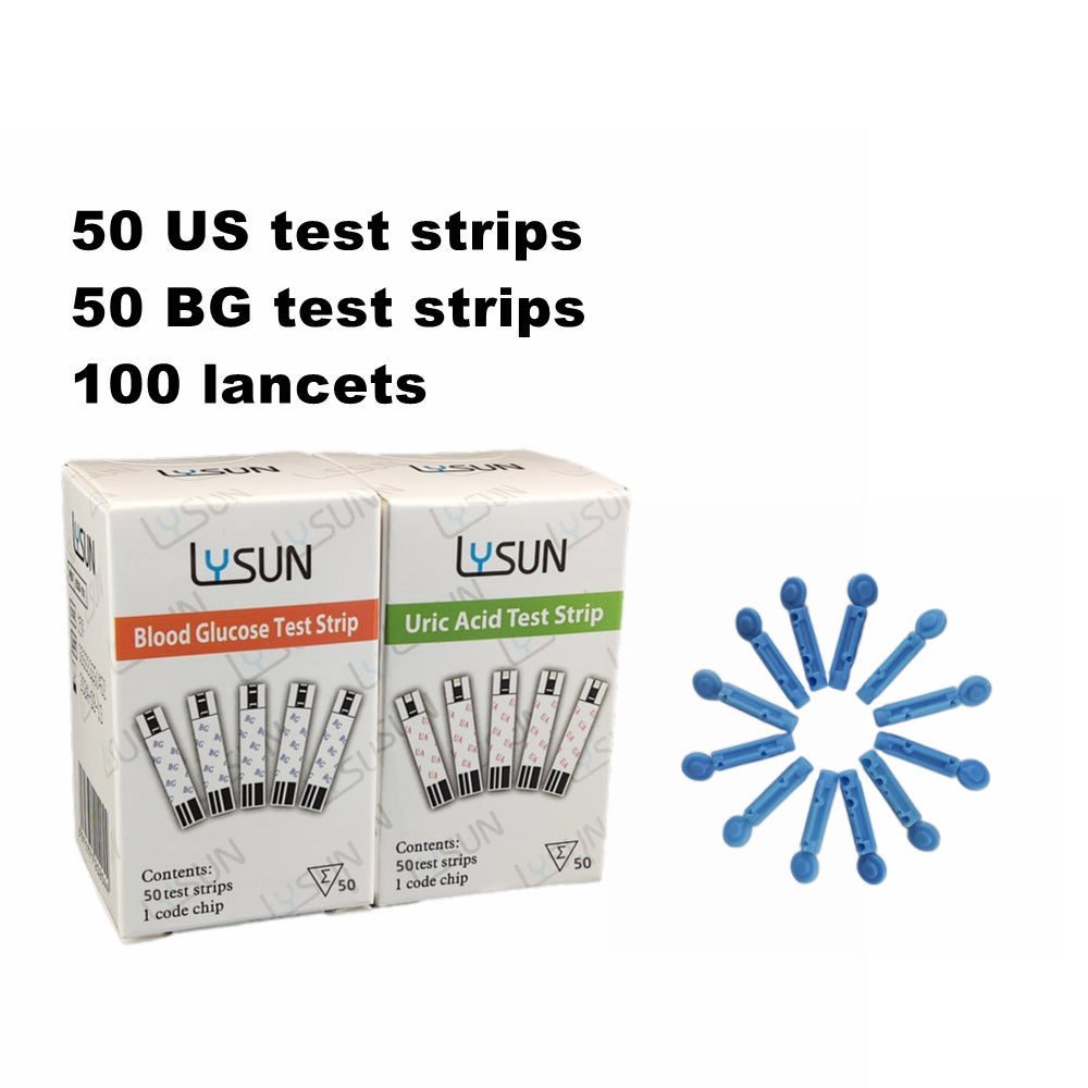 Uric Acid & Blood Glucose Test Strips for LYSUN GUM-101 Meter with Free Lancets