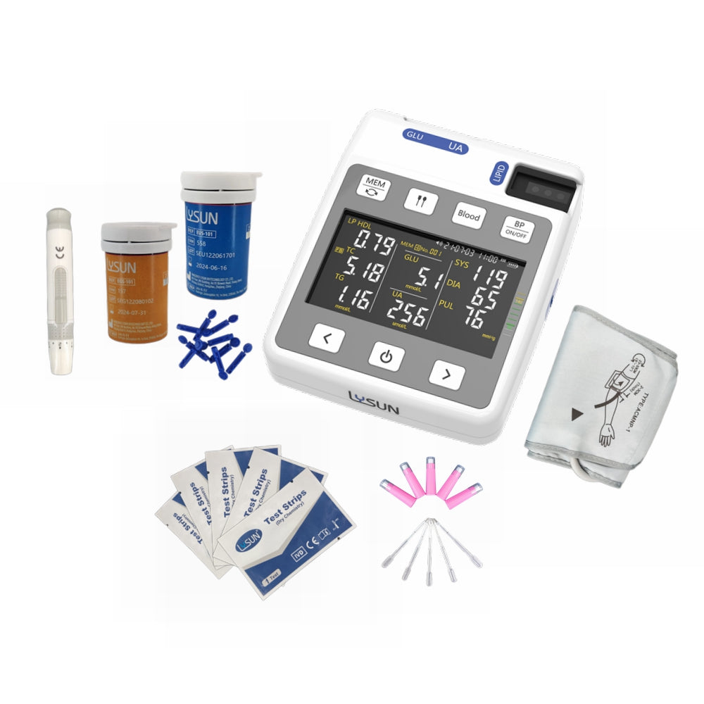 9 in1 Multifunction Analyzer Blood Glucose / Uric Acid / Blood Lipid /Blood Pressure with Free Accessories