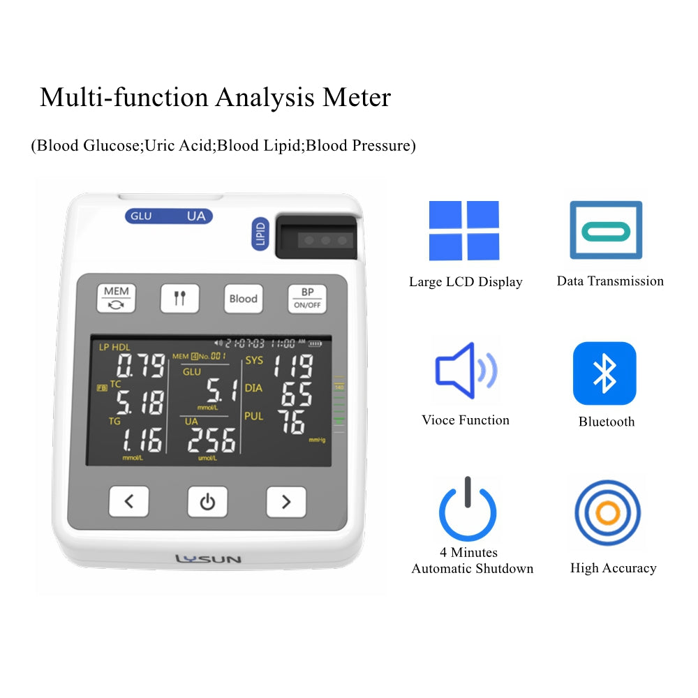 9 in1 Multifunction Analyzer Blood Glucose / Uric Acid / Blood Lipid /Blood Pressure with Free Accessories